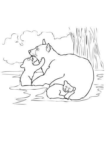 American Black Bear Family Coloring Page